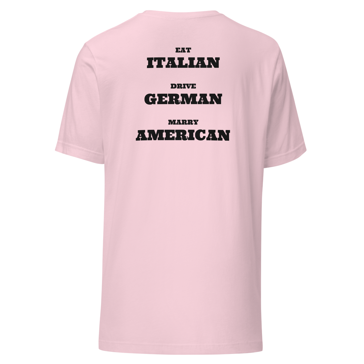 Marry American Tee — Soft Pink, actual Printful back mockup
