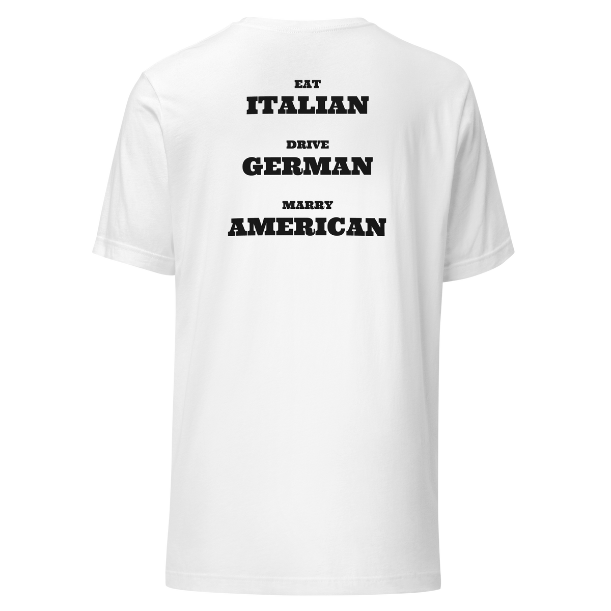Marry American Tee — White, actual Printful back mockup