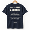 Age Is Just a Number Tee — Navy — back on hanger, design visualization