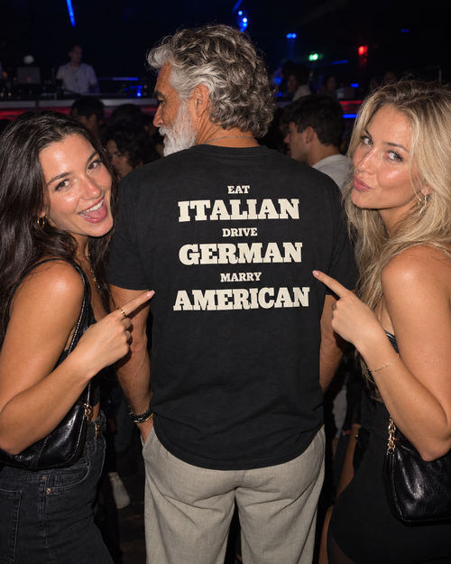 AI campaign mockup — american tee, two women