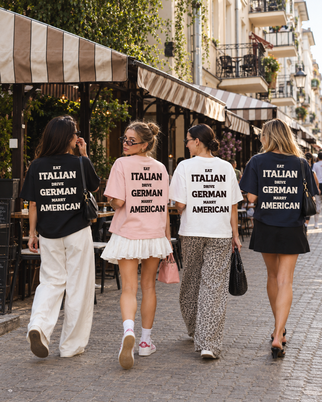 AI campaign mockup — american tee, women street