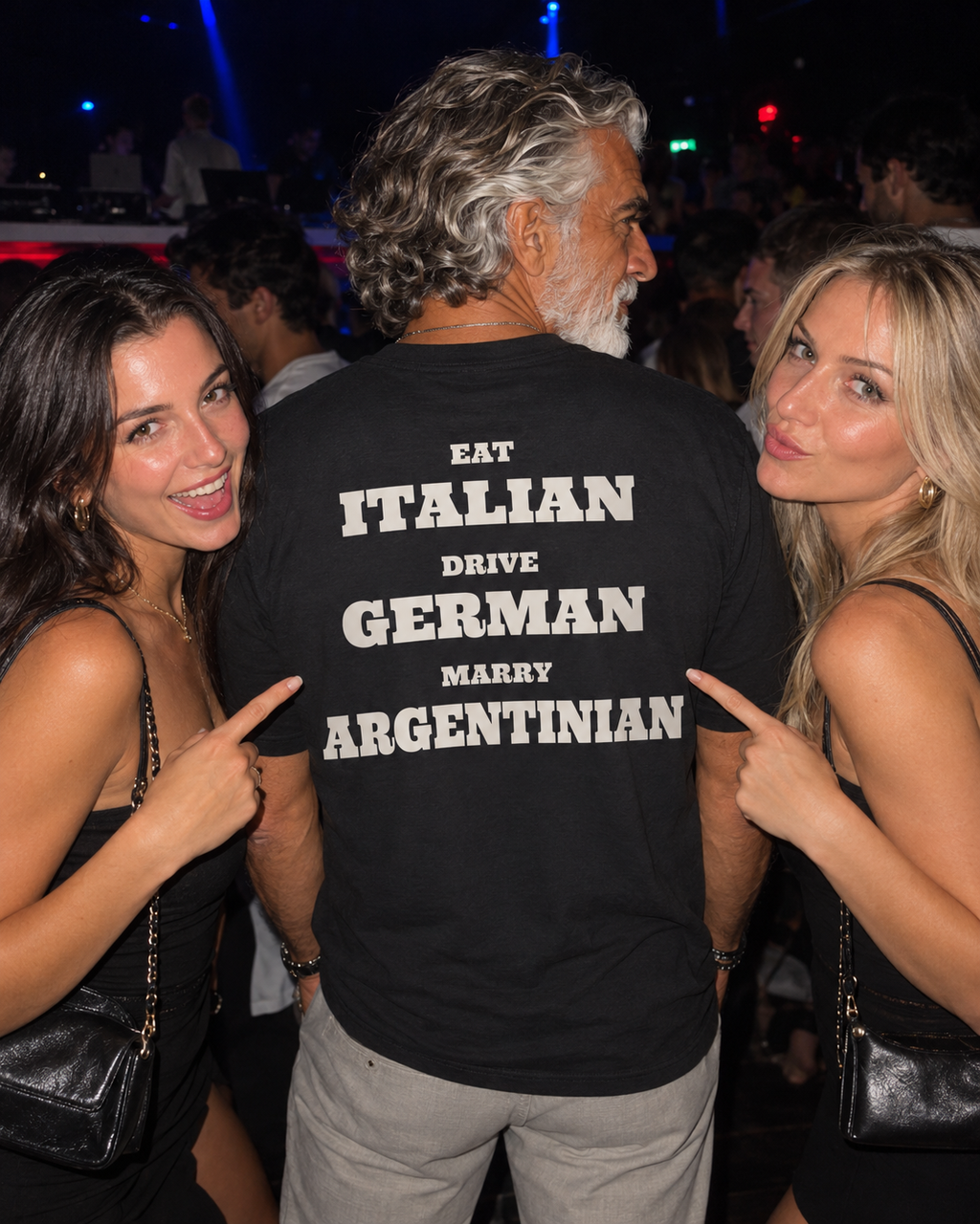 AI campaign mockup — argentinian tee, two women