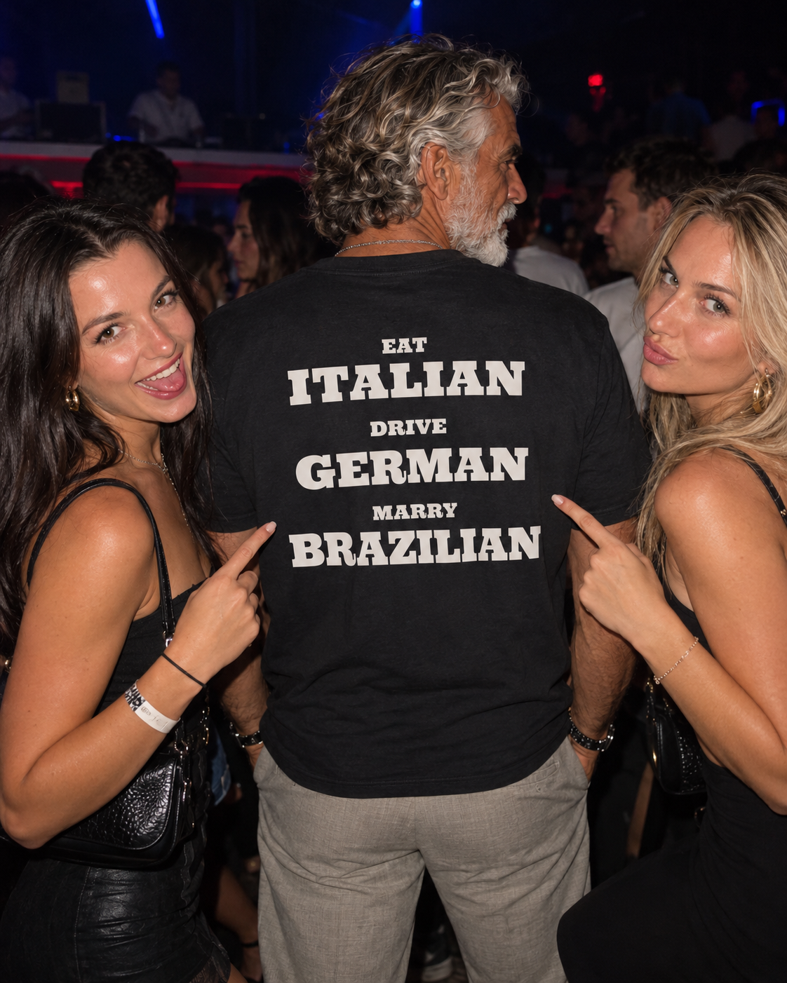 AI campaign mockup — brazilian tee, two women