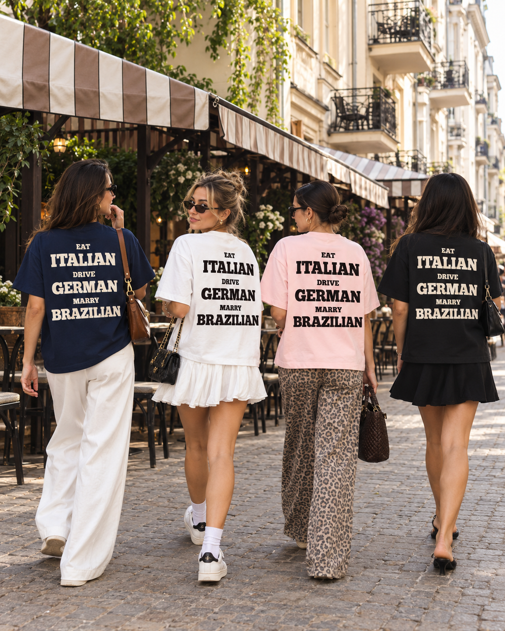 AI campaign mockup — brazilian tee, women street
